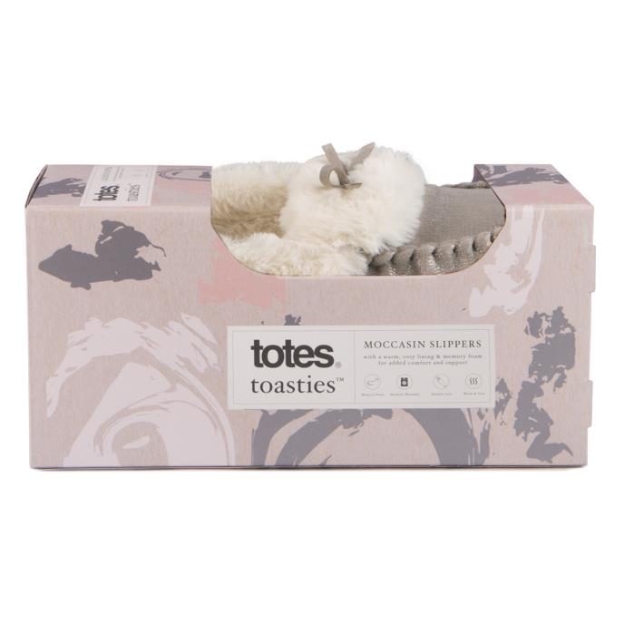 totes toasties® Ladies Sparkle Moccasin Slippers Grey Extra Image 7